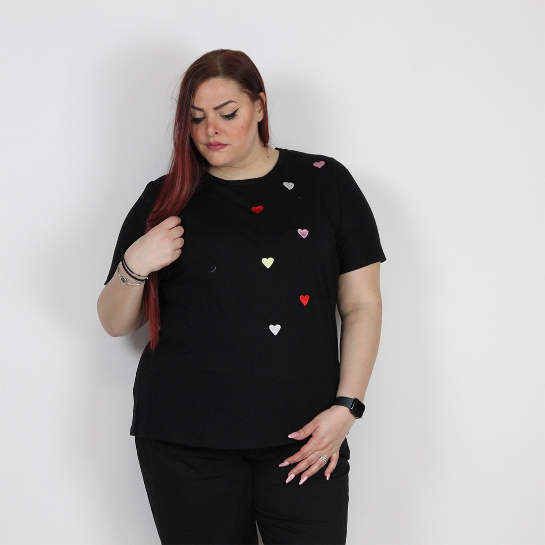 T-SHIRT CUORI RICAMO - immagine 4