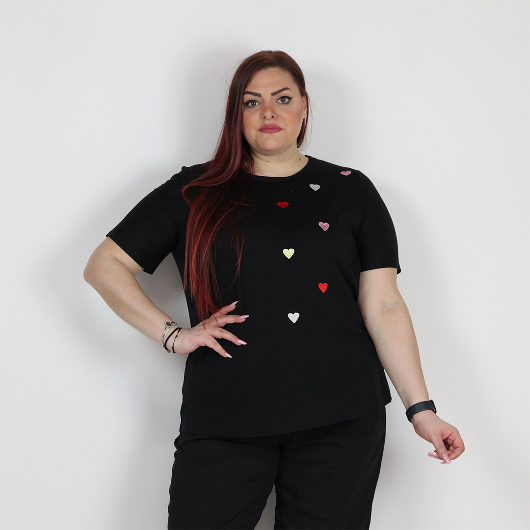 T-SHIRT CUORI RICAMO